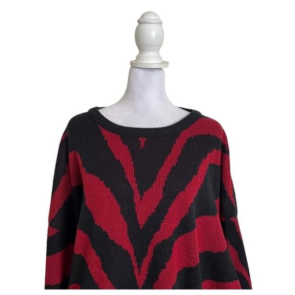 Kathy White Womens Vintage Chunky Pullover Sweater 90s Red Zebra Acrylic US 32W - Picture 2 of 9